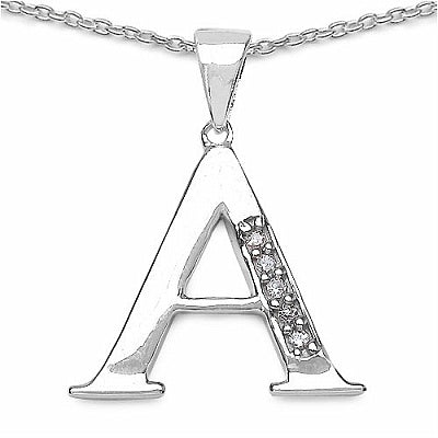 0.10CTW Genuine White Cubic Zircon Alphabet Letter A .925 Sterling Silver Pendant