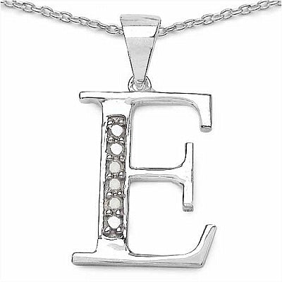 0.06CTW Genuine White Diamond Alphabet Letter E .925 Sterling Silver Pendant