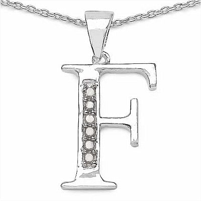 0.06CTW Genuine White Diamond Alphabet Letter F .925 Sterling Silver Pendant