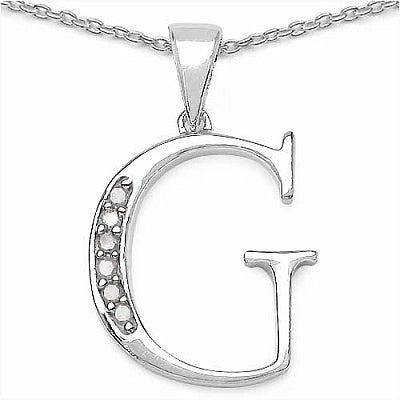 0.06CTW Genuine White Diamond Alphabet Letter G .925 Sterling Silver Pendant