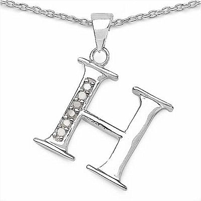 0.06CTW Genuine White Diamond Alphabet Letter H .925 Sterling Silver Pendant