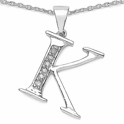 0.12CTW Genuine White Cubic Zircon Alphabet Letter K .925 Sterling Silver Pendant