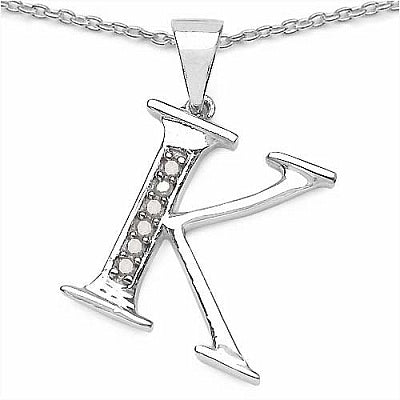 0.06CTW Genuine White Diamond Alphabet Letter K .925 Sterling Silver Pendant