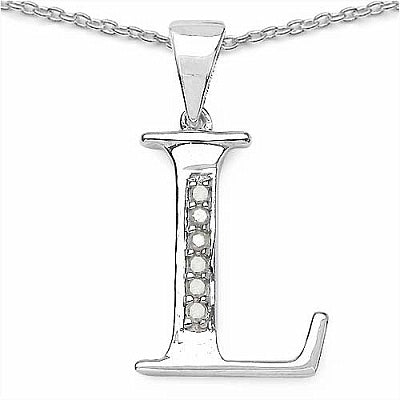 0.06CTW Genuine White Diamond Alphabet Letter L .925 Sterling Silver Pendant