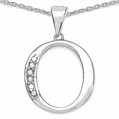 0.06CTW Genuine White Diamond Alphabet Letter O .925 Sterling Silver Pendant