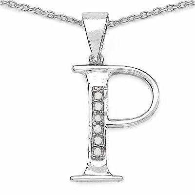 0.06CTW Genuine White Diamond Alphabet Letter P .925 Sterling Silver Pendant