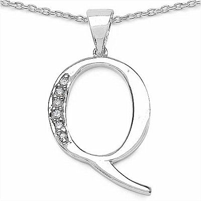 0.12CTW White Cubic Zircon Alphabet Letter Q .925 Sterling Silver Pendant