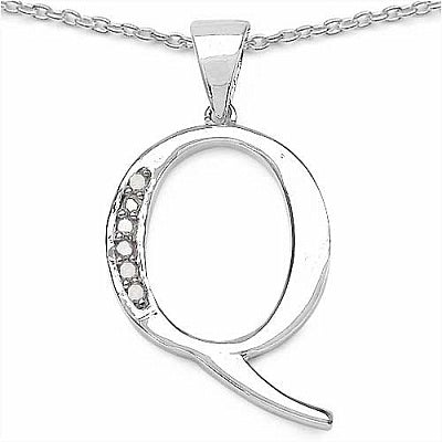 0.06CTW Genuine White Diamond Alphabet Letter Q .925 Sterling Silver Pendant