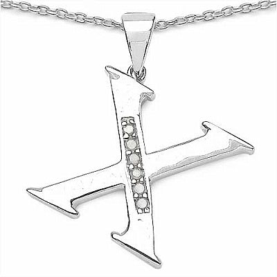 0.06CTW Genuine White Diamond Alphabet Letter X .925 Sterling Silver Pendant