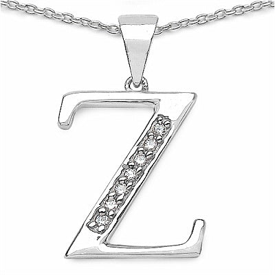 0.14CTW Genuine White Cubic Zircon Alphabet Letter Z .925 Sterling Silver Pendant