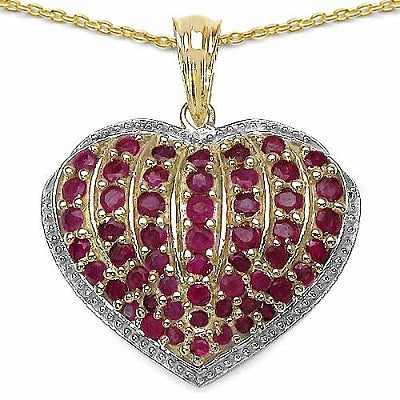 2.72CTW Genuine Ruby 14K Yellow Gold Plated .925 Sterling Silver Heart Shape Pendant