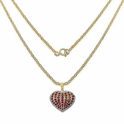 2.72CTW Genuine Ruby 14K Yellow Gold Plated .925 Sterling Silver Heart Shape Pendant
