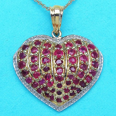 2.72CTW Genuine Ruby 14K Yellow Gold Plated .925 Sterling Silver Heart Shape Pendant
