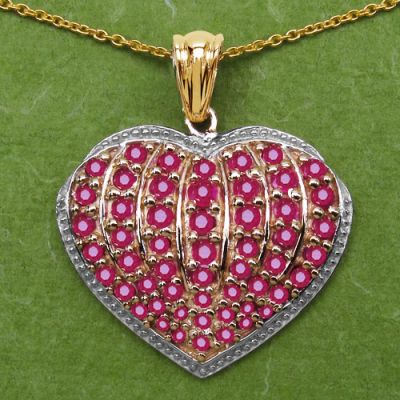 2.72CTW Genuine Ruby 14K Yellow Gold Plated .925 Sterling Silver Heart Shape Pendant