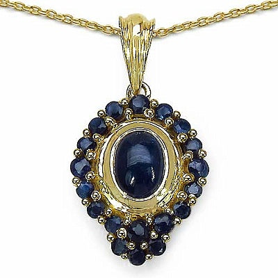 2.42CTW Genuine Blue Sapphire 14K Yellow Gold Plated .925 Sterling Silver  Pendant