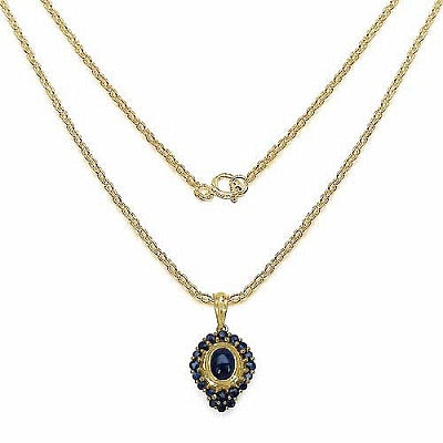 2.42CTW Genuine Blue Sapphire 14K Yellow Gold Plated .925 Sterling Silver  Pendant