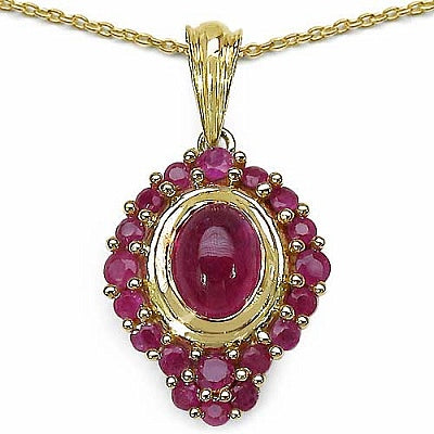 2.84CTW Genuine Glass Filled Ruby & Ruby 14K Yellow Gold Plated .925 Sterling Silver  Pendant