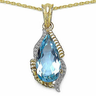 6.68CTW Genuine Blue Topaz 14K Yellow Gold Plated .925 Sterling Silver  Pendant