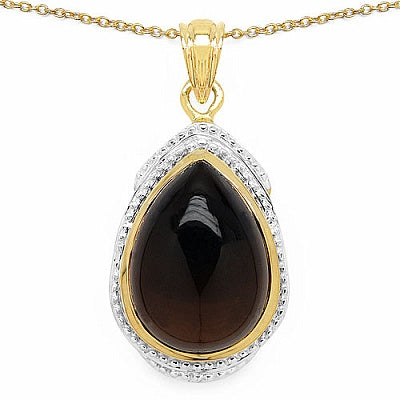 13.50CTW Genuine Smoky Topaz 14K Yellow Gold Plated .925 Sterling Silver Pear Shape Pendant