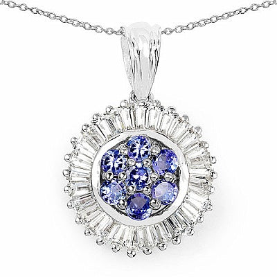 2.44CTW Genuine Tanzanite & White Topaz .925 Sterling Silver Pendant