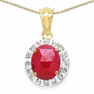 4.80CTW Genuine Pink Sapphire & White Topaz 14K Yellow Gold Plated .925 Sterling Silver Pendant