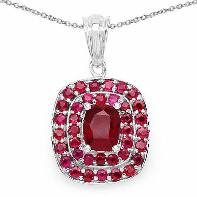 4.02CTW Glass Filled Ruby & Ruby .925 Sterling Silver Pendant