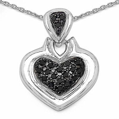 0.30CTW Genuine Black Diamond .925 Sterling Silver Heart Pendant