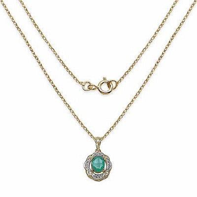Genuine Emerald and White Topaz 14K Yellow Gold Plated Sterling Silver Halo Pendant