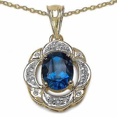 2.78CTW Genuine Blue Topaz & White Topaz 14K Yellow Gold Plated .925 Sterling Silver Pendant