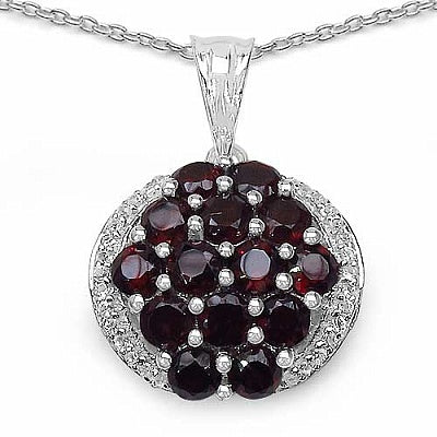 2.67CTW Genuine Garnet & White Topaz .925 Sterling Silver Pendant