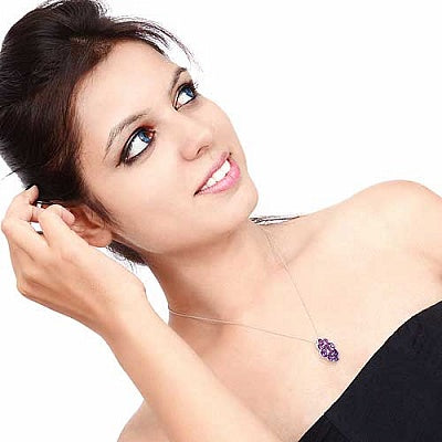 Genuine Amethyst Marquise-Cut Gemstones Cluster Pendant In Sterling Silver