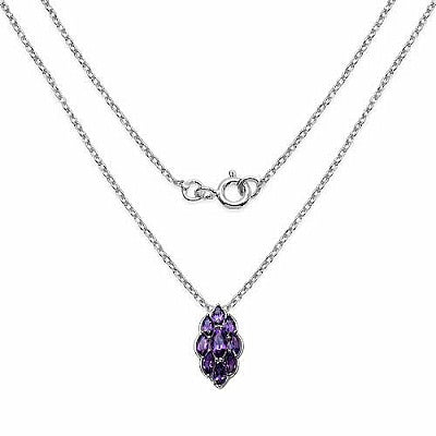 Genuine Amethyst Marquise-Cut Gemstones Cluster Pendant In Sterling Silver