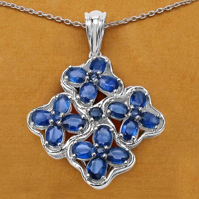 4.16CTW Genuine Blue Sapphire .925 Sterling Silver Pendant