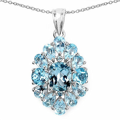 10.06CTW Genuine Blue Topaz .925 Sterling Silver Pendant