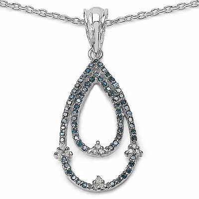 0.41CTW Genuine Blue Diamond & White Diamond .925 Sterling Silver Pear Shape Pendant