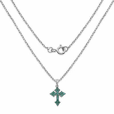 Genuine Emerald Round-Cut Gemstones Sterling Silver Cross Pendant