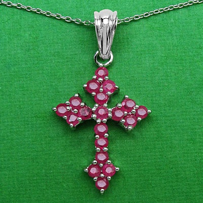 1.33CTW Genuine Ruby .925 Sterling Silver Cross Shape Pendant