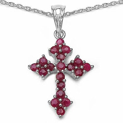 1.33CTW Genuine Ruby .925 Sterling Silver Cross Shape Pendant