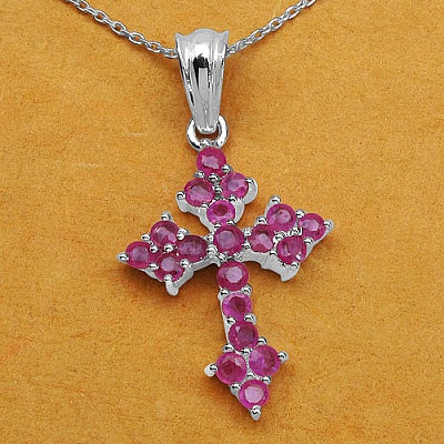 1.33CTW Genuine Ruby .925 Sterling Silver Cross Shape Pendant