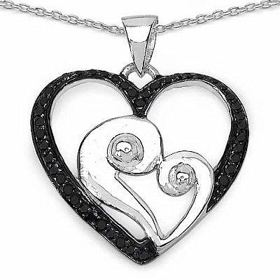 0.25CTW Genuine Black Diamond .925 Sterling Silver Heart Pendant