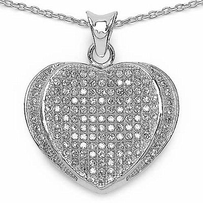 1.50CTW Genuine White Cubic Zirconia .925 Sterling Silver Heart Shape Pendant
