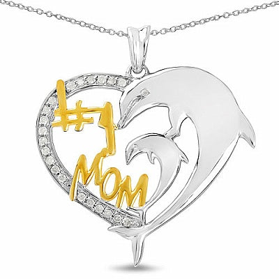 0.15CTW Genuine White Diamond .925 Sterling Silver Two Tone Plated Heart Pendant