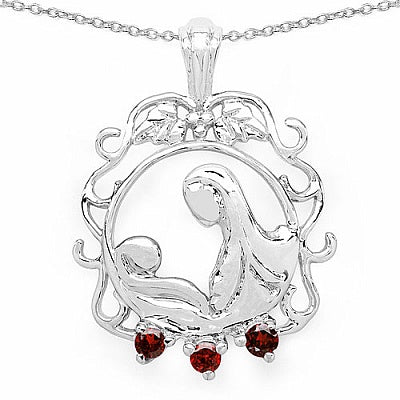 0.15CTW Genuine Garnet .925 Sterling Silver Mom Pendant