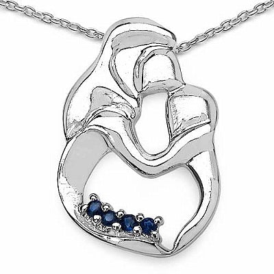 0.24CTW Genuine Blue Sapphire .925 Sterling Silver Pendant