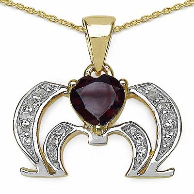 1.10CTW Genuine Garnet & White Topaz .925 Sterling Silver 14K Yellow Gold Plated Pendant
