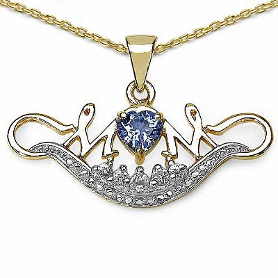 0.58CTW Genuine Tanzanite & White Topaz .925 Sterling Silver 14K Yellow Gold Plated Pendant