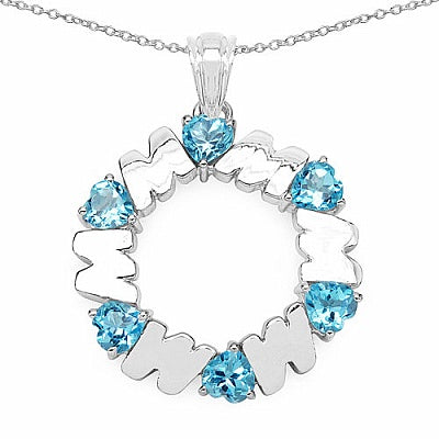 3.00CTW Genuine Swiss Blue Topaz .925 Sterling Silver Pendant