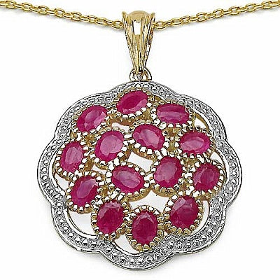 3.50CTW Genuine Ruby 14K Yellow Gold Plated .925 Sterling Silver Pendant