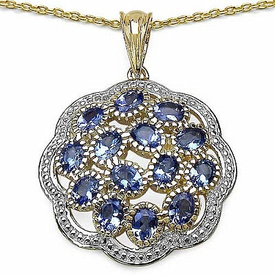 2.38CTW Genuine Tanzanite 14K Yellow Gold Plated .925 Sterling Silver Pendant