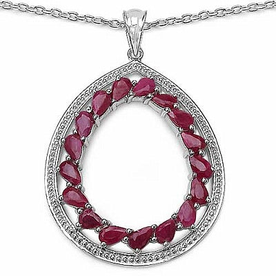 4.25CTW Genuine Ruby .925 Sterling Silver Pear Shape Pendant
